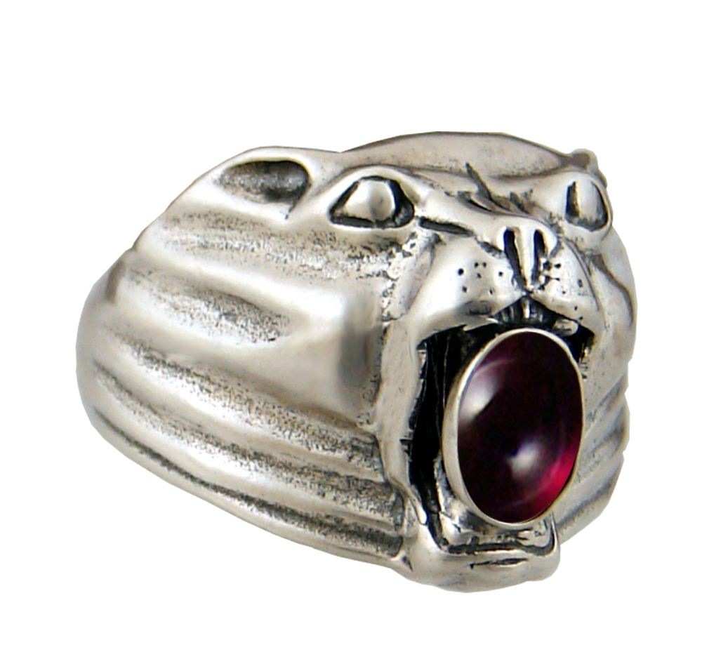 Sterling Silver Cougar Jaguar Panther Ring With Garnet Size 8